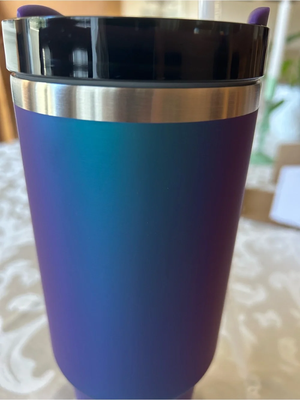 Iridescent Blue-Purple Travel Mug with Handle - Double-Wall Insulated